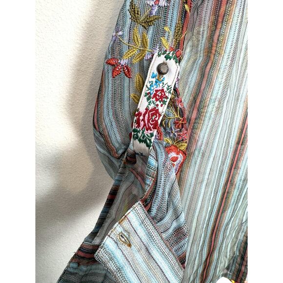 Aratta Silent Journey Shirt Womens XS Sheer Embroidered Floral Button Front Boho - Picture 3 of 12